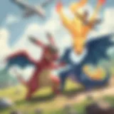 A vibrant illustration of Pokémon characters in an epic battle