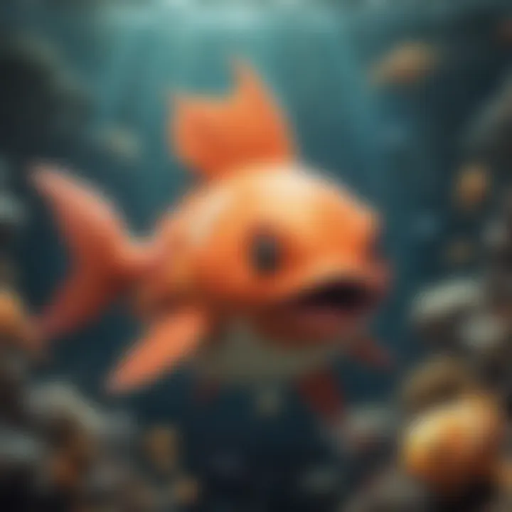An artistic representation of Magikarp in a whimsical setting, emphasizing its playful character.