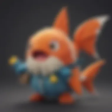 Gamer with Stuffed Magikarp A close-up of a gamer interacting with the stuffed Magikarp during a Pokemon-themed gaming session.