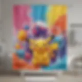 Vibrant Pokémon-themed shower curtain displaying popular characters