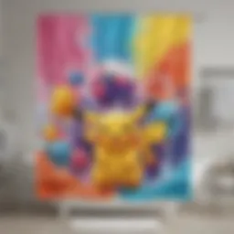 Vibrant Pokémon-themed shower curtain displaying popular characters