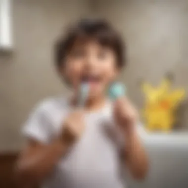 Children engaging with the Pokémon toothbrush during a dental hygiene routine.