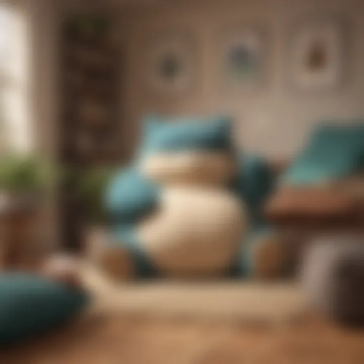 A cozy Snorlax bean bag placed in a stylish living room