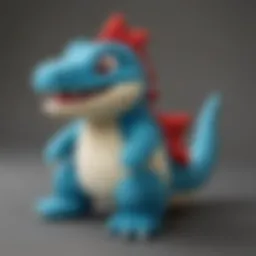 Charming Totodile plush toy displayed in a vibrant setting