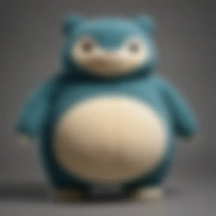 A detailed view of the stitching and fabric quality of a Snorlax plush