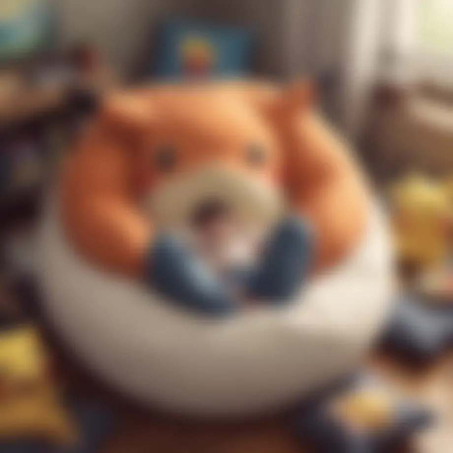 A cozy room featuring a giant Pokémon bean bag in vibrant colors.