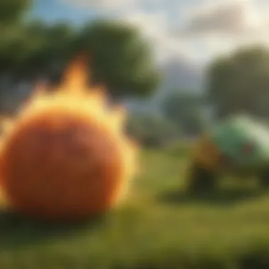 Grass-type Pokemon battling against a fire-type