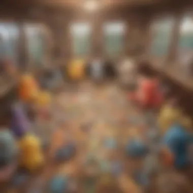 Energetic Pokémon Card Trading Scene A bustling trading event where collectors are exchanging Pokémon cards