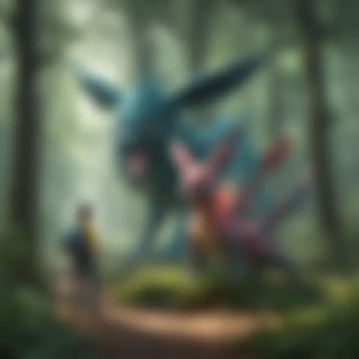 Legendary Pokémon emerging from a mystical forest