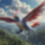 Artistic representation of a legendary Pokémon soaring through the skies