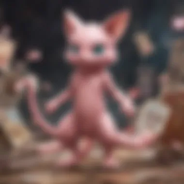 An illustration of Mew in various Pokémon game contexts