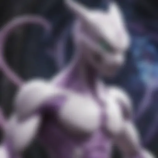 Artistic representation of a Mewtwo Pokémon card showcasing its unique design