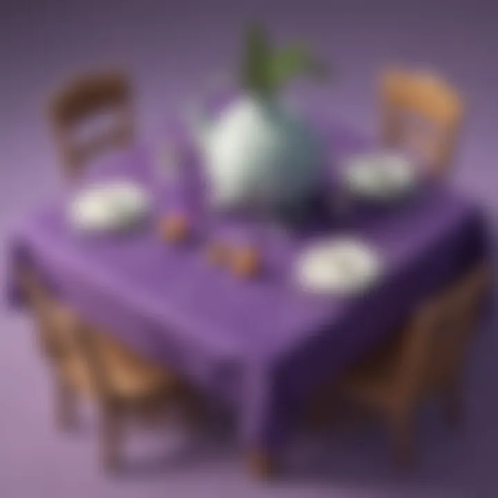 Minimalist table setting showcasing a violet table cloth