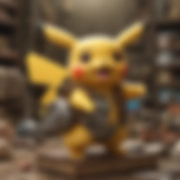 Collector examining first edition Pikachu card