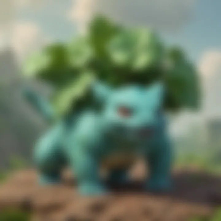 Bulbasaur evolving into Ivysaur amidst lush greenery