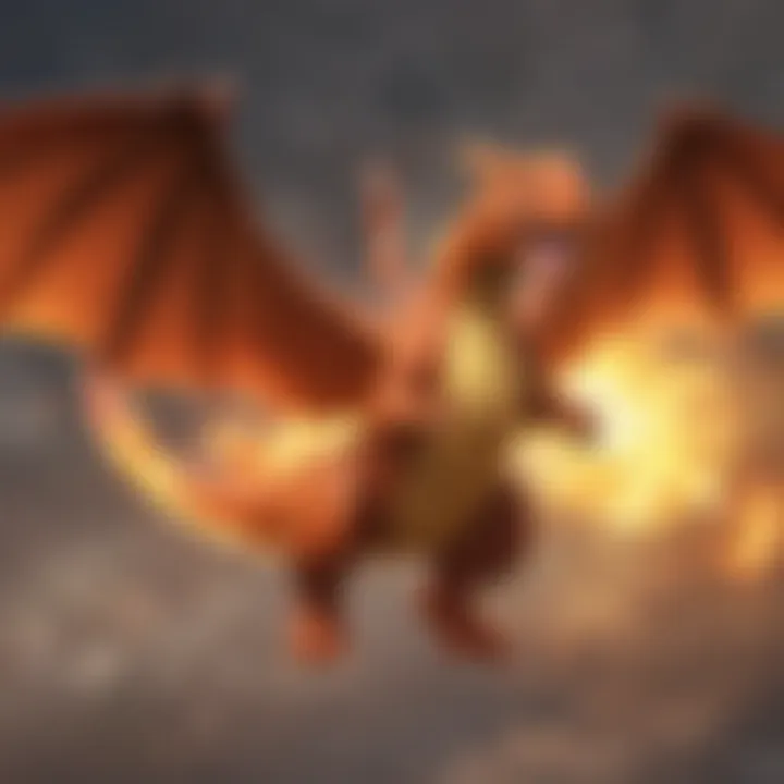 Charizard soaring through the skies with fiery wings