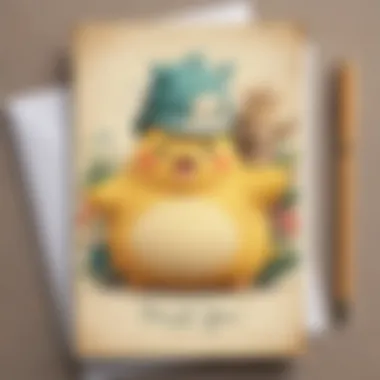 Charming Pokemon thank you card with Pikachu and Snorlax