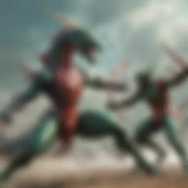 Rayquaza VMAX towering over opponents in a fierce duel