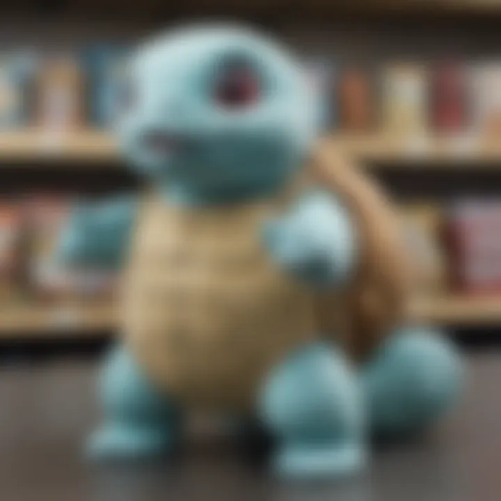 Artistic rendering of a Squirtle plush hidden among various Pokemon merchandise at Walmart