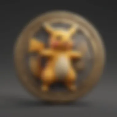 A vibrant Pokecoin symbol surrounded by various Pokémon icons