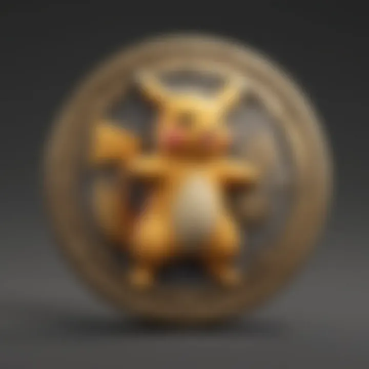 A vibrant Pokecoin symbol surrounded by various Pokémon icons