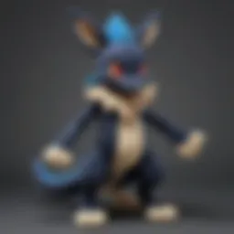 Close-up of a Lucario stuffed animal showcasing its intricate design.