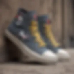 A stylish pair of Ash high top sneakers displayed on a city street.
