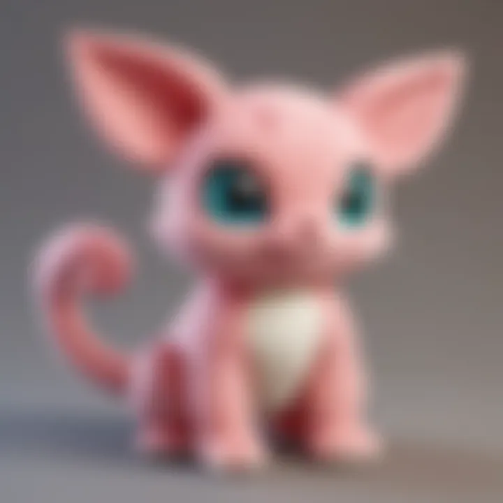 Close-up of a handcrafted Mew plush toy highlighting the intricate details and craftsmanship.