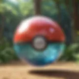 A vibrant illustration of a healing ball surrounded by Pokemon