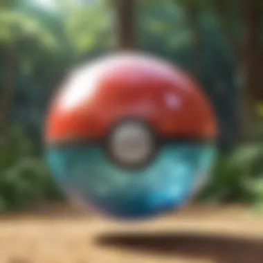 A vibrant illustration of a healing ball surrounded by Pokemon