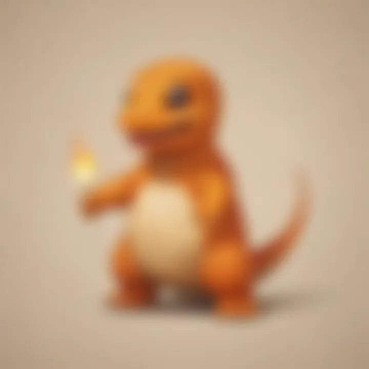 Minimalistic Charmander design against a vibrant background