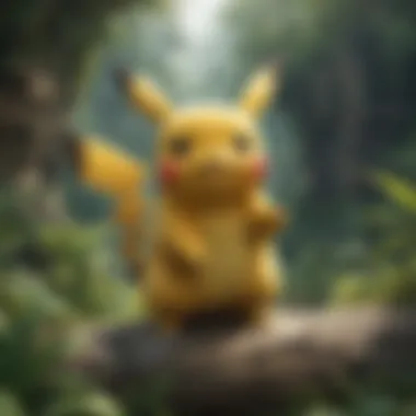 Pikachu in a vibrant forest setting, showcasing its electric abilities.