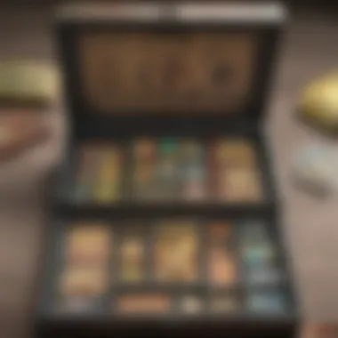 An organized collection of Pokemon cards stored within an Elite Trainer Box case, highlighting its protective features.