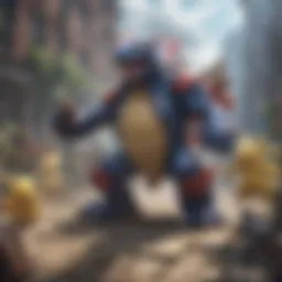 A dynamic raid battle scene showcasing powerful Pokemon in action.