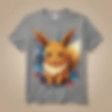 A model wearing the Uniqlo Eevee shirt in a vibrant setting.