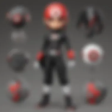 Various accessories such as gloves, hats, and belts for Team Rocket costume