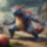 Illustration depicting a Pokemon battle with type advantages