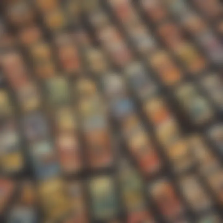 An organized display of Pokémon cards in various conditions and grades