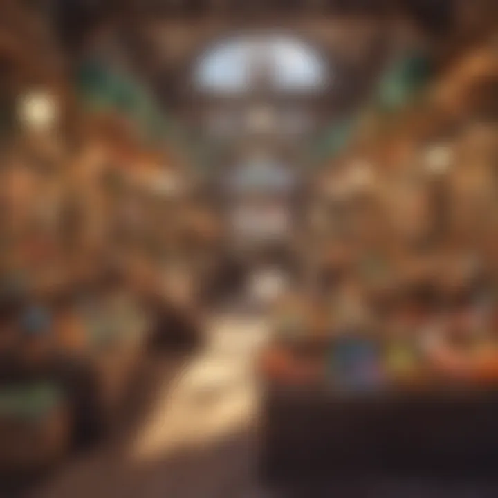 Minimalistic illustration of a vibrant Pokemon marketplace with price tags