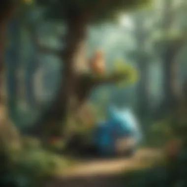 Pokemon characters in a magical forest setting