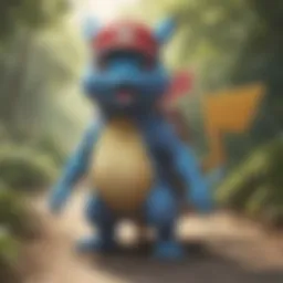 A vibrant scene from Pokemon Journeys showcasing iconic characters